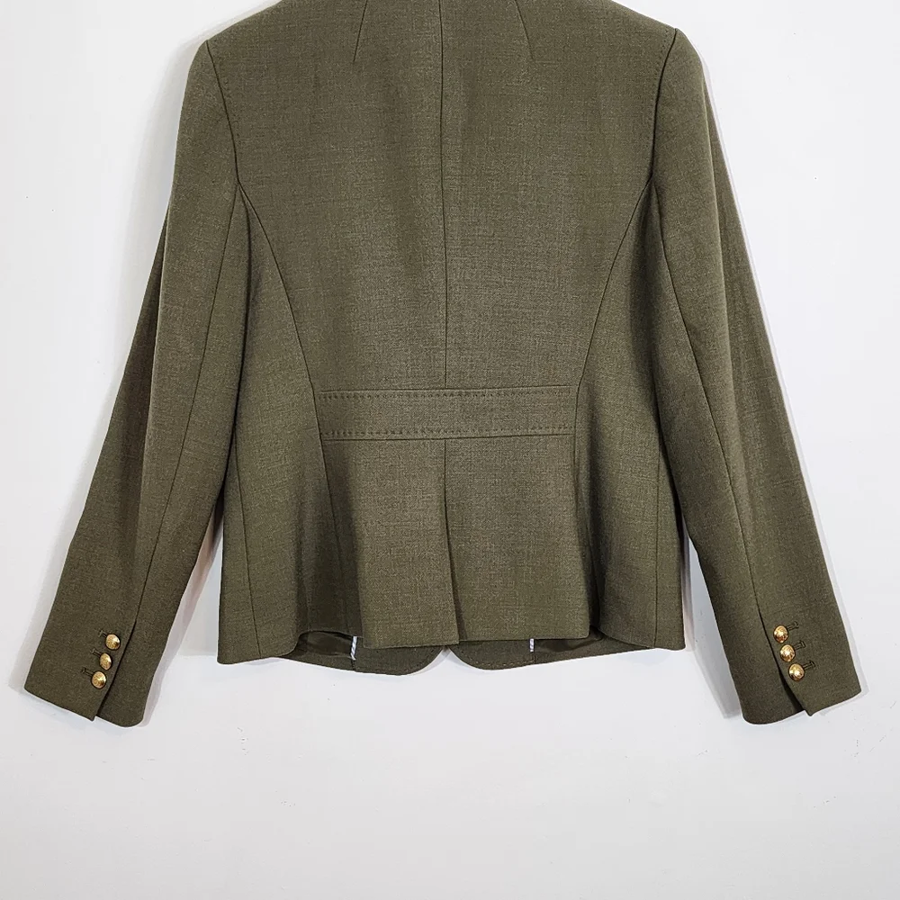 EUC Talbots Olive Green Wool Blend Fitted Stretch Blazer Gold Button Size 4 - Picture 10 of 11